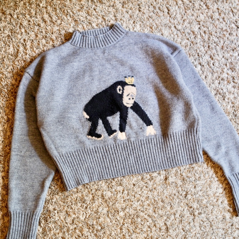 Ape Print Cropped Knit Sweater